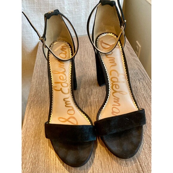 Sam Edelman Women's Yaro Sandal Size 9 Black Suede Block Heel with Ankle Strap - Picture 2 of 7